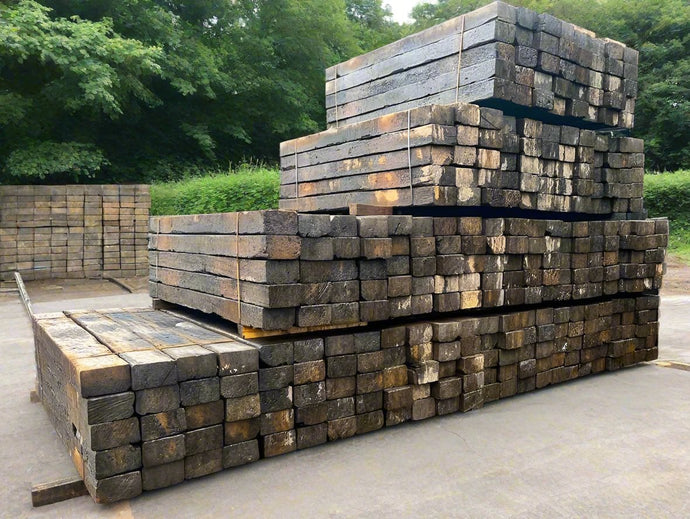 Rustic reclaimed garden sleepers 2750x250x160mm, ideal for eco-friendly landscaping and retaining walls.